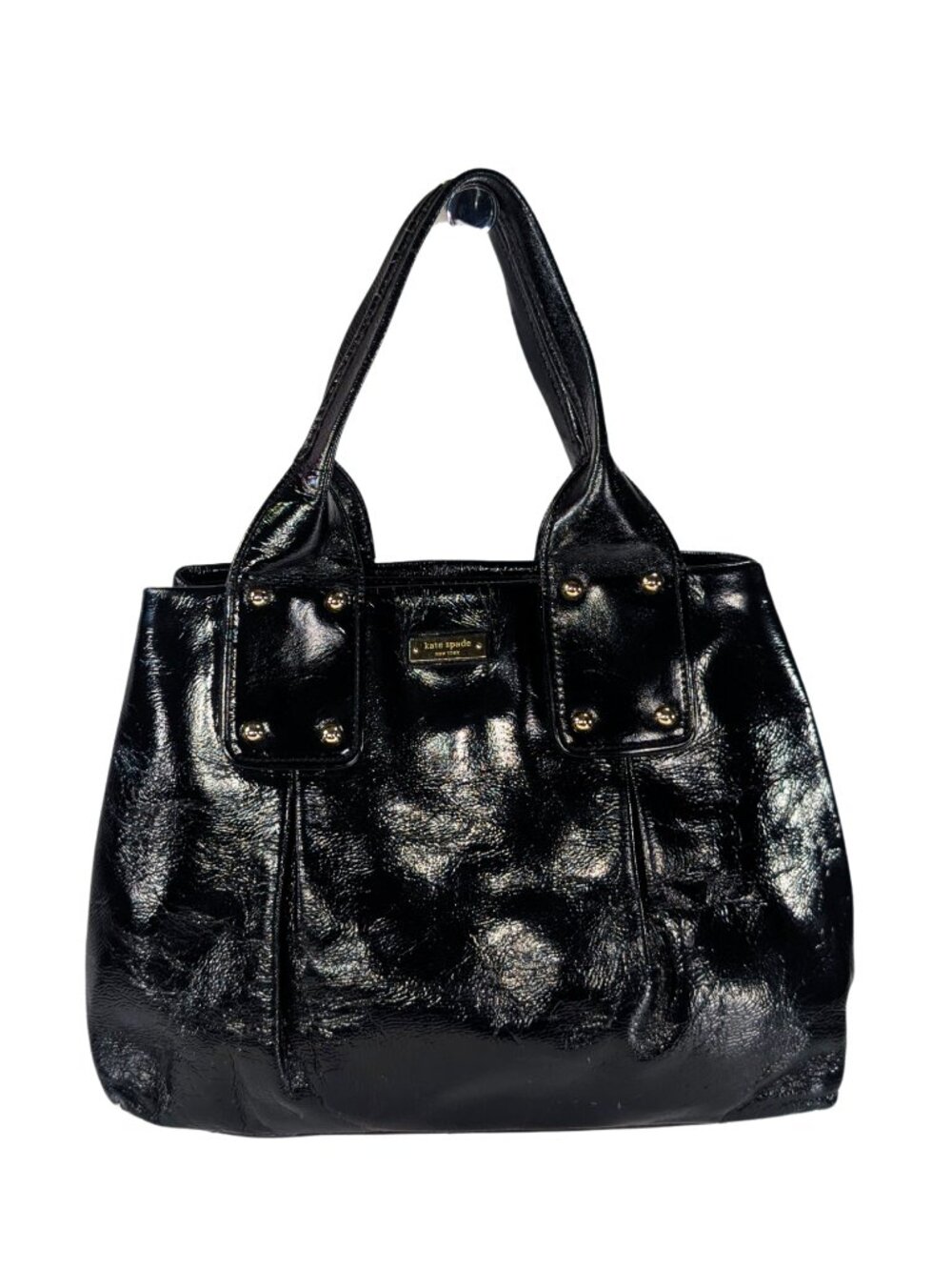 Kate Spade Black Patent Leather Slouchy Studded Y2K Shoulder Bag Tote